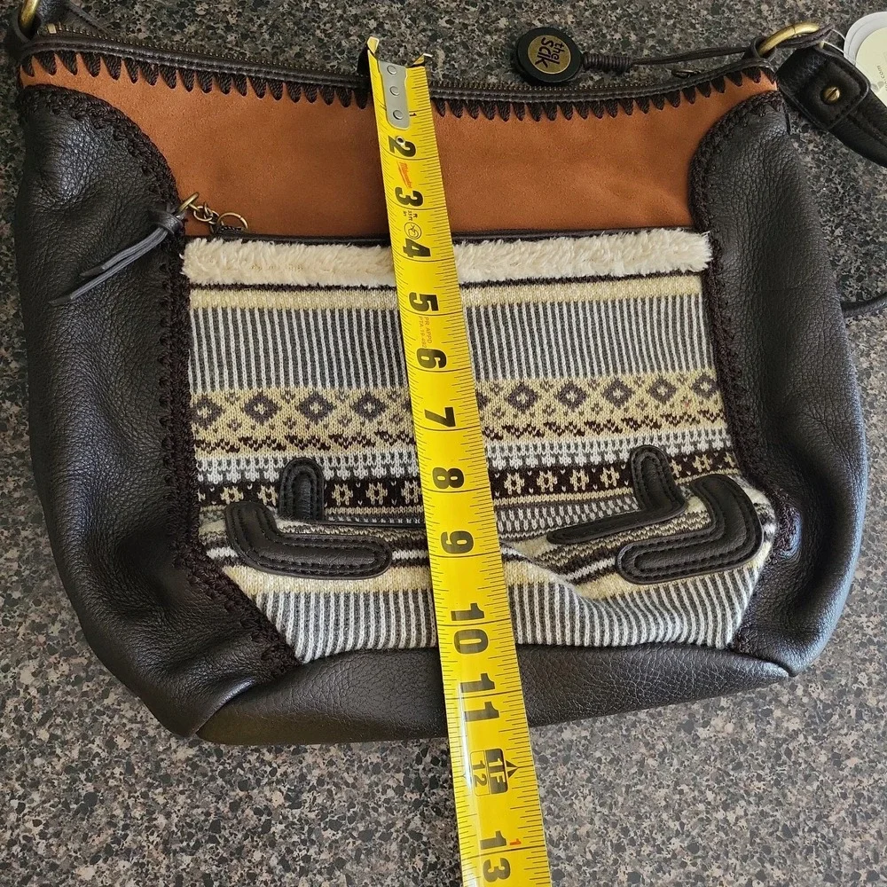 The Sak Iris Fair Isle Leather Hobo Shoulder Bag Brown Knit  NWT MSRP‎ $129